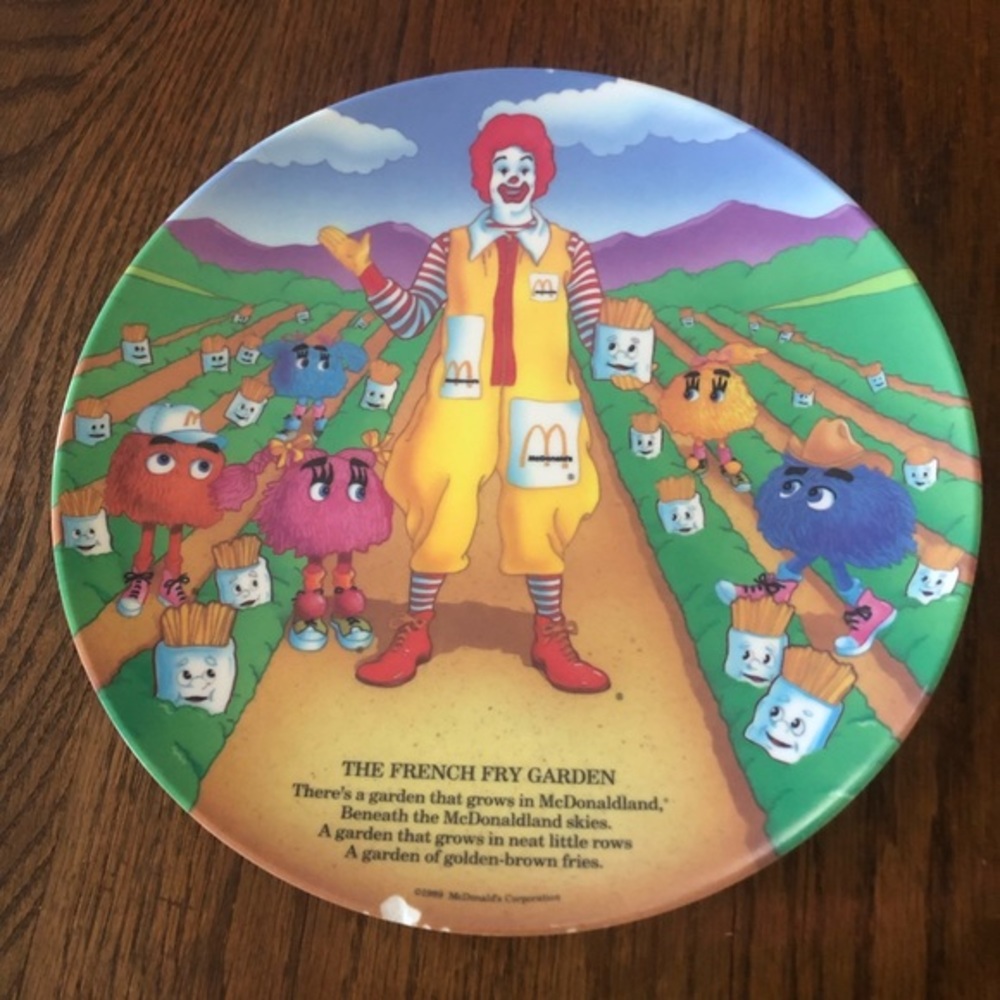 Vintage 1989 McDonalds Ronald McDonald plate French Fry Garden Plastic